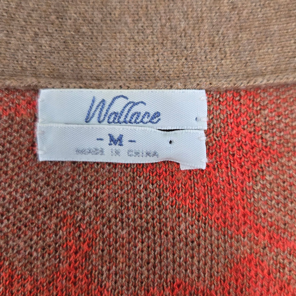 Wallace Brown Red Rabbit Print Cardigan Cotton Wool Blend Sweater Size Medium - Picture 3 of 9